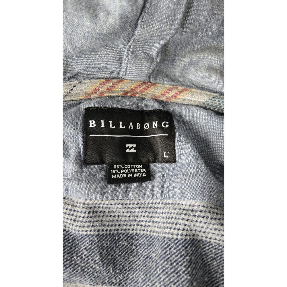 Billabong Hooded Flannel Shacket Men Large Surf Skate Stripe Button Shirt L Tuff - Picture 2 of 10